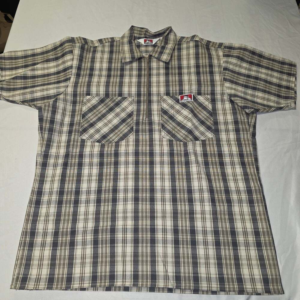Ben Davis Half-Zip Plaid Work Shirt